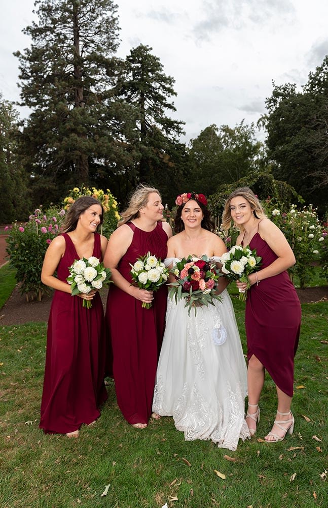 candid moment of bride and bridesmaids