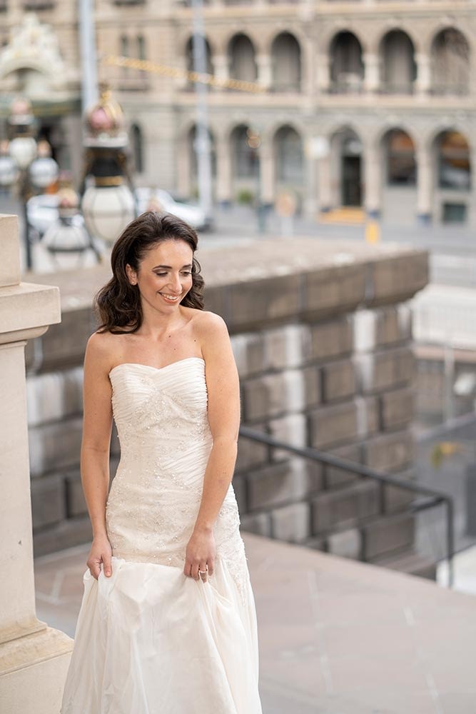 photograph of a bride at Parliament house steps