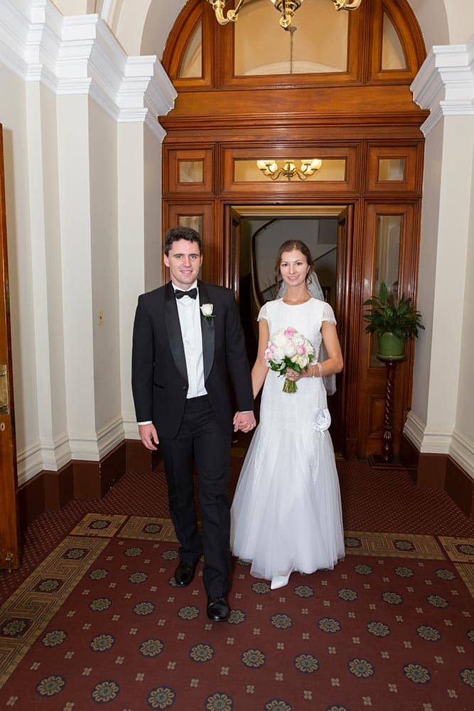 bride and groom photo inside the old treasury building